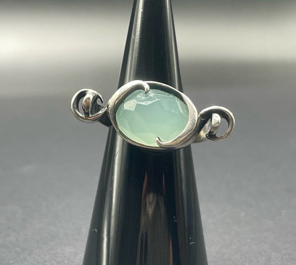 Natural Aqua Chalcedony Stone Sterling Silver Ring Sz 5.5 Signed SP Artist Made